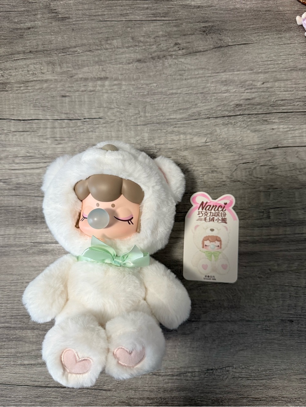 Nanci Plush Doll in White with Mint Bow